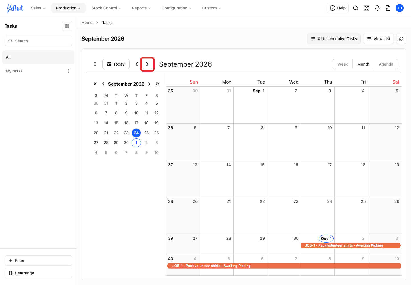 Next month arrow above the calendar