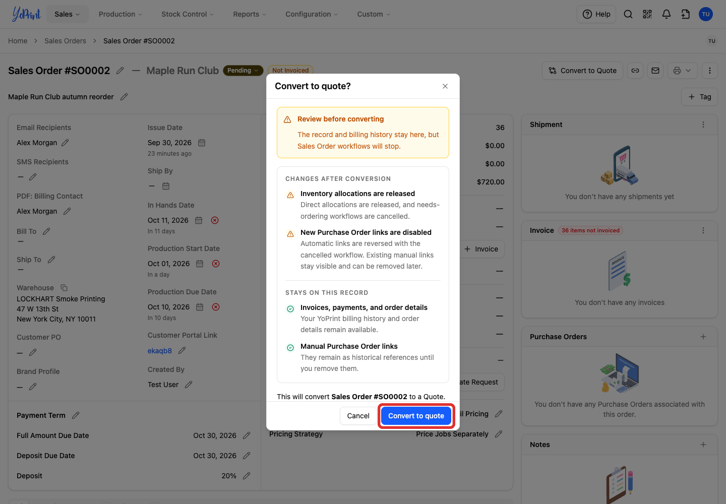 Review the conversion effects before confirming