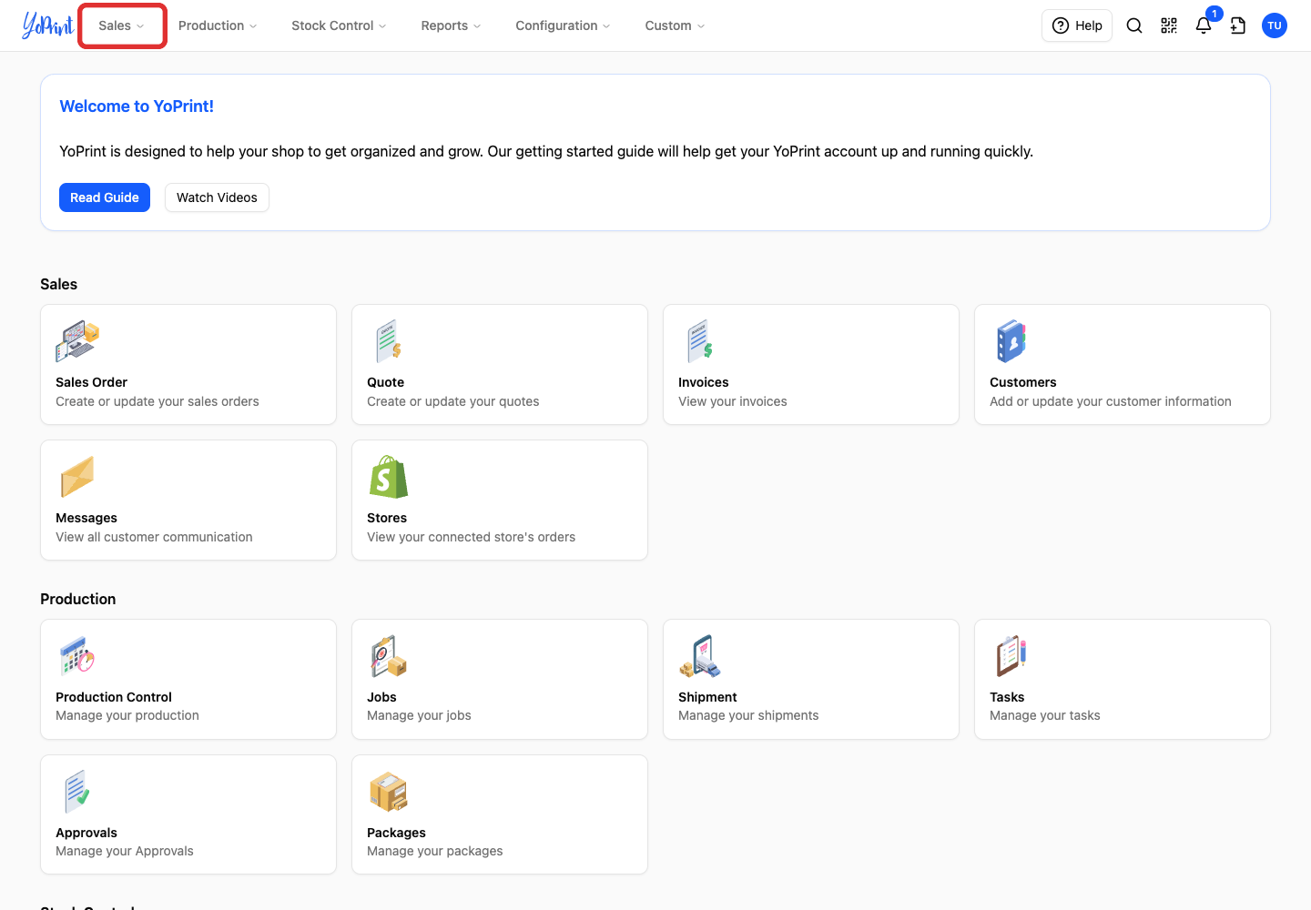 Sales in the top navigation