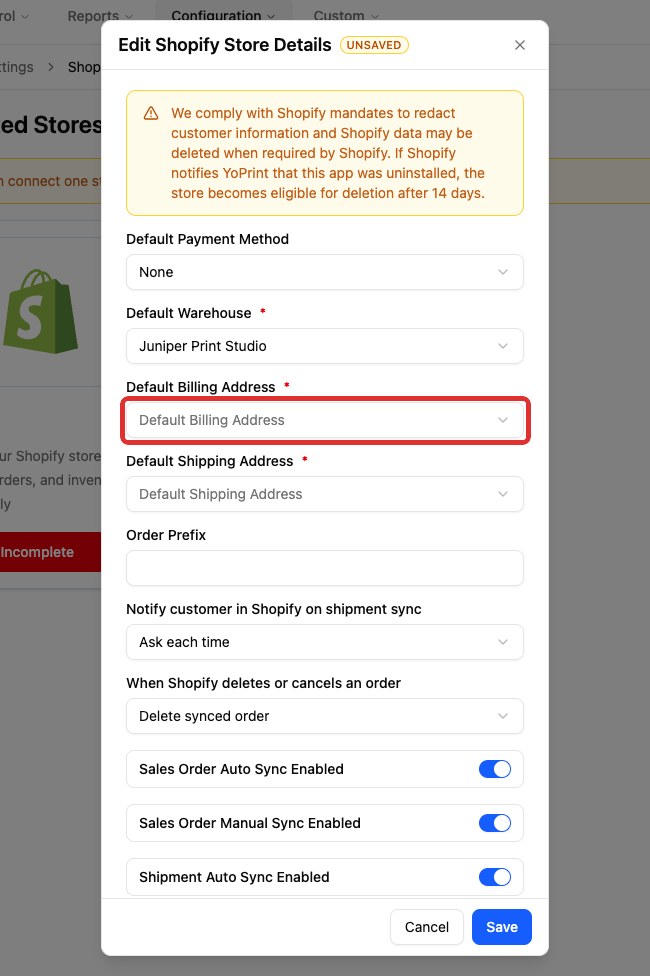 Open Default Billing Address