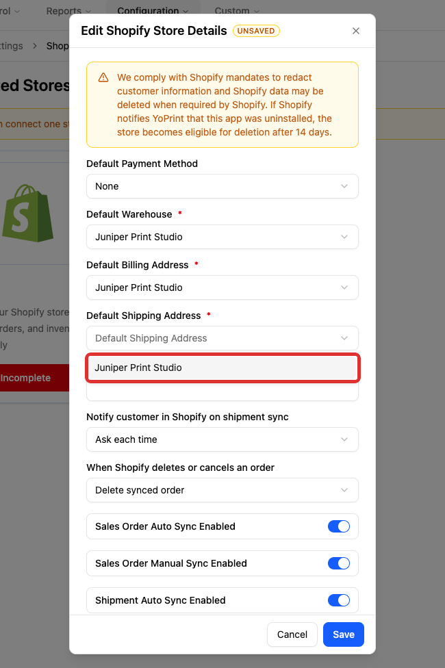 Choose the shop shipping location