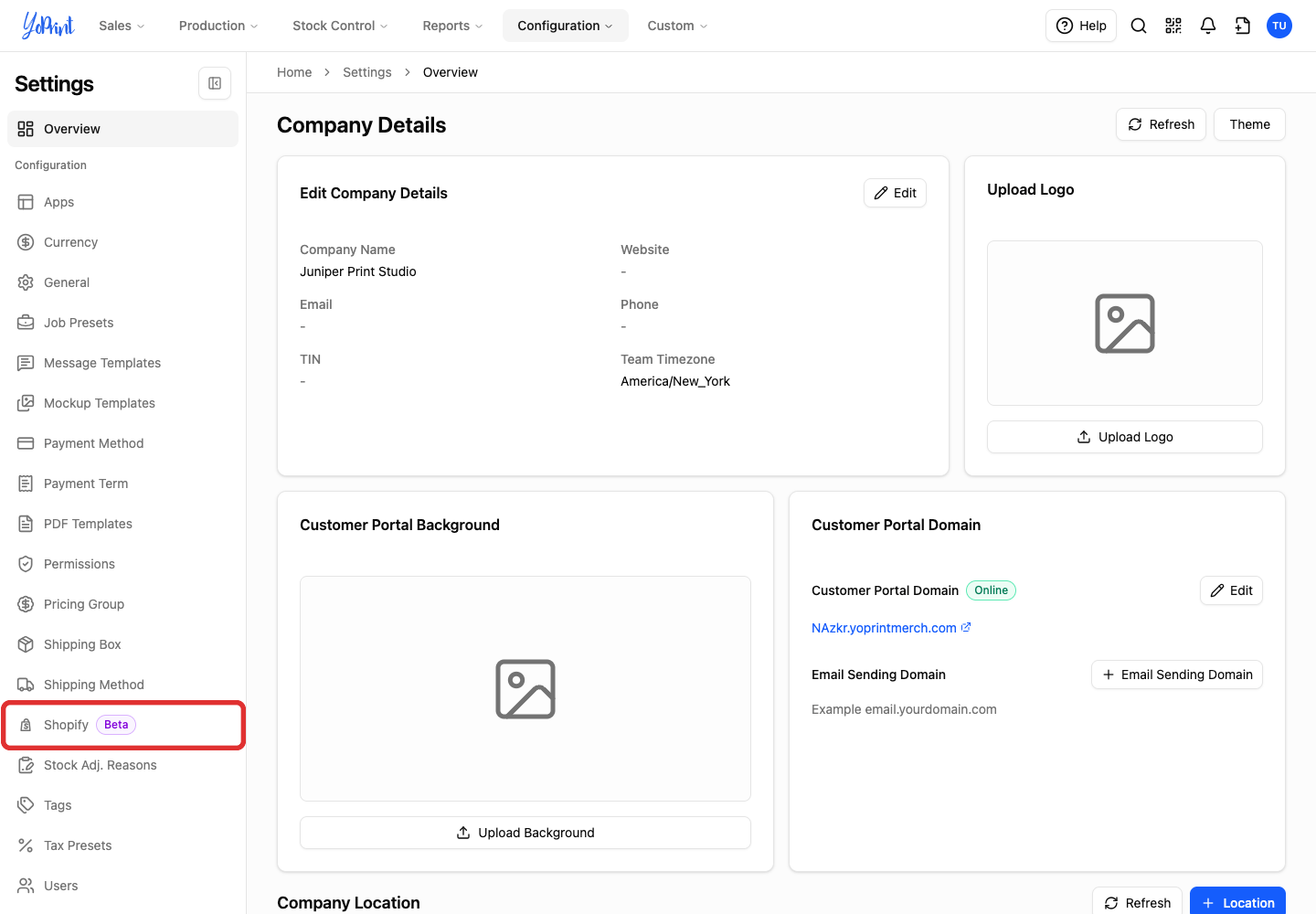 Choose Shopify in Settings