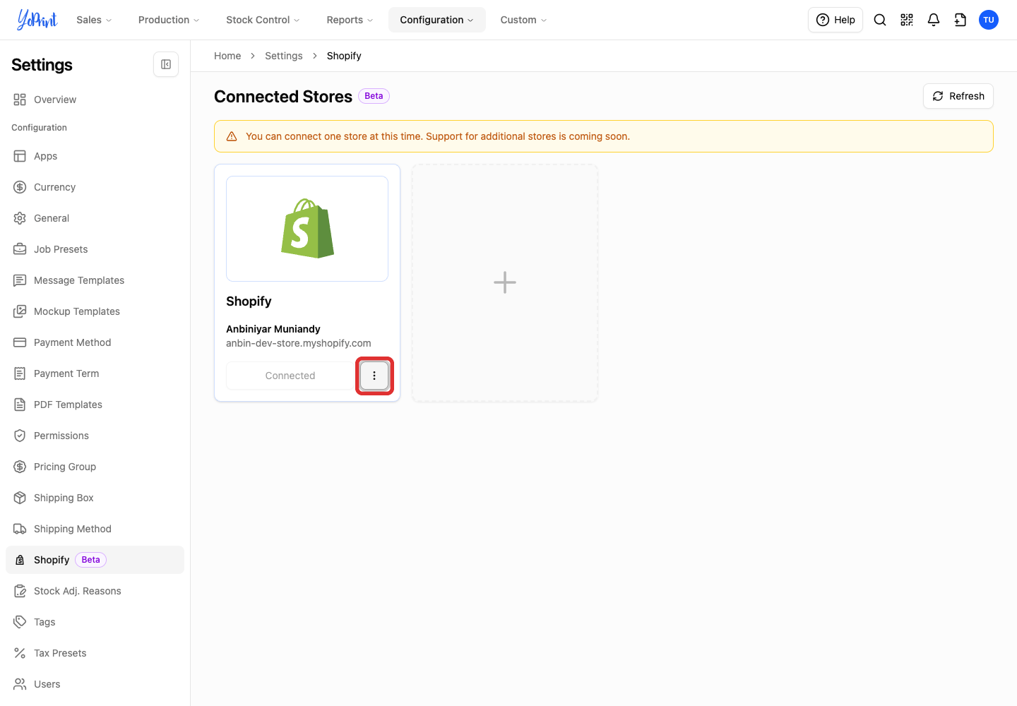 Open the store actions menu