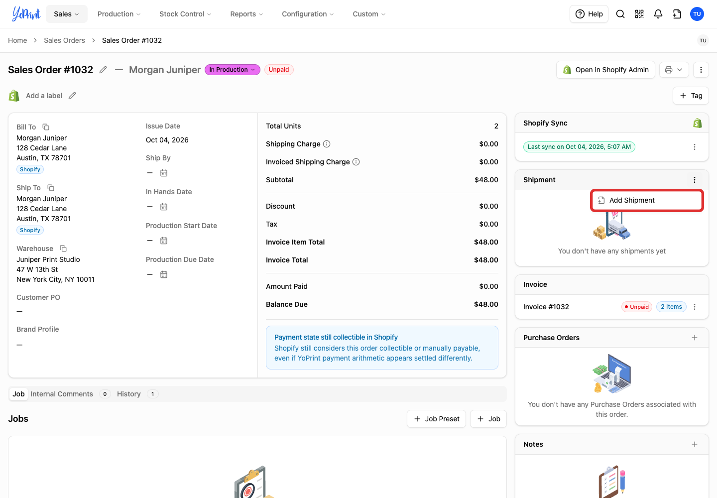 Choose Add Shipment
