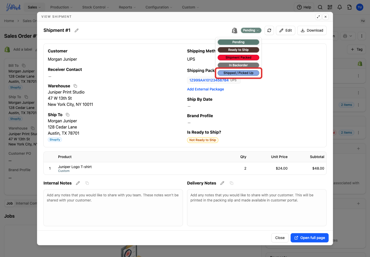 Choose Shipped / Picked Up