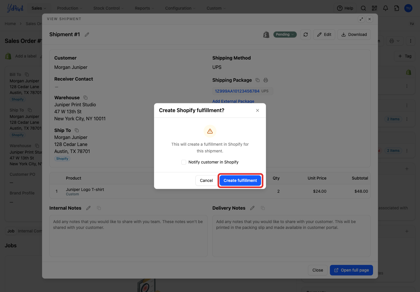 Confirm the Shopify fulfilment