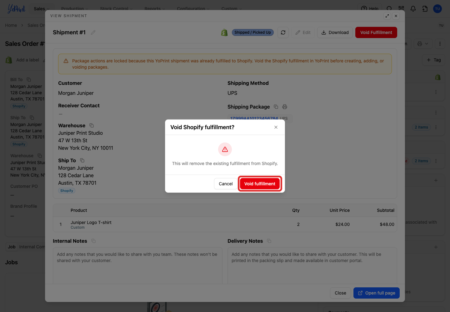 Confirm voiding the Shopify fulfilment
