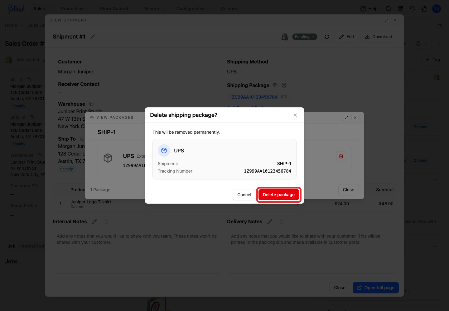 Confirm removal of the incorrect package