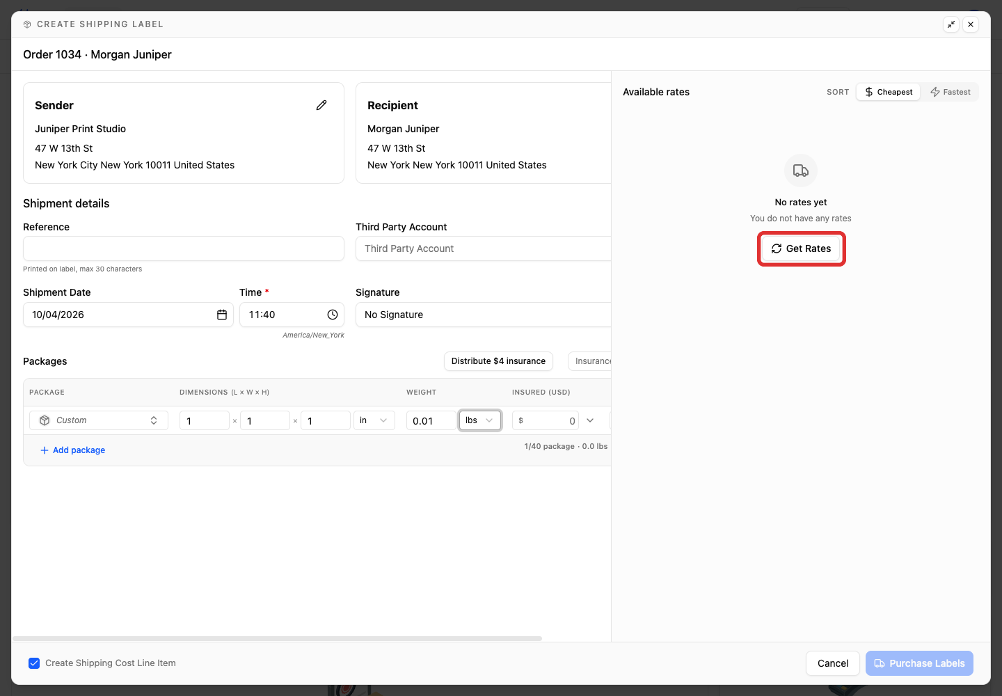 Get shipping rates