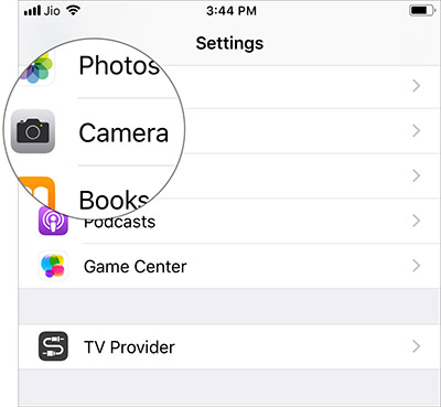 Camera in iPhone Settings