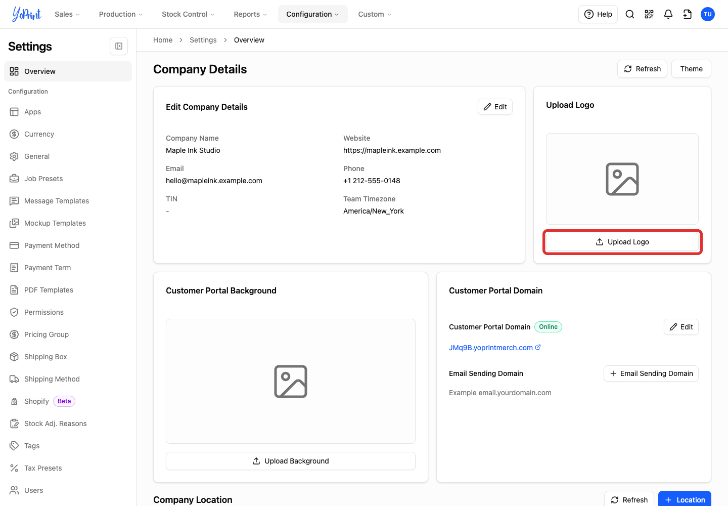 Upload Logo on Settings Overview