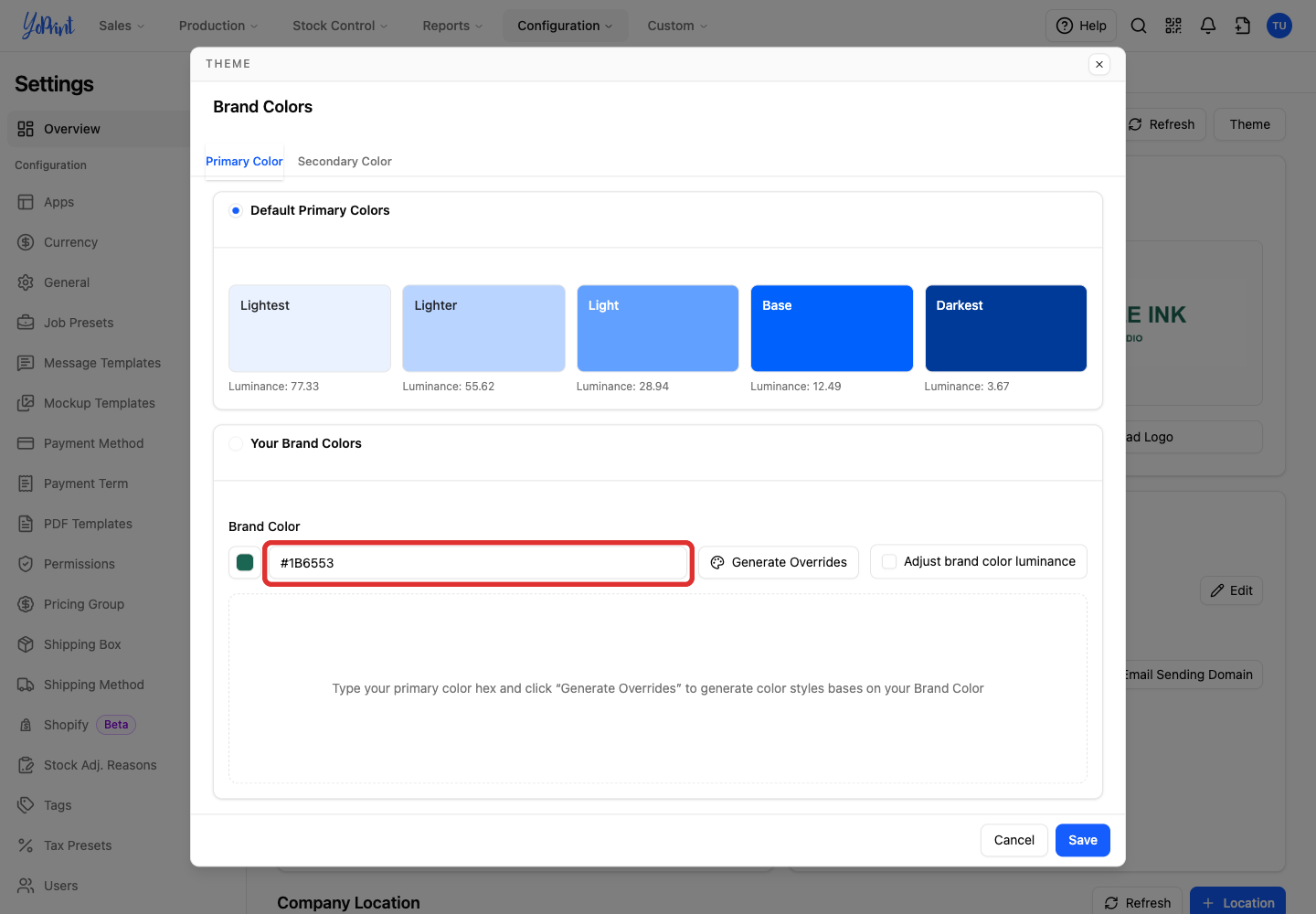 Brand Color field in Theme