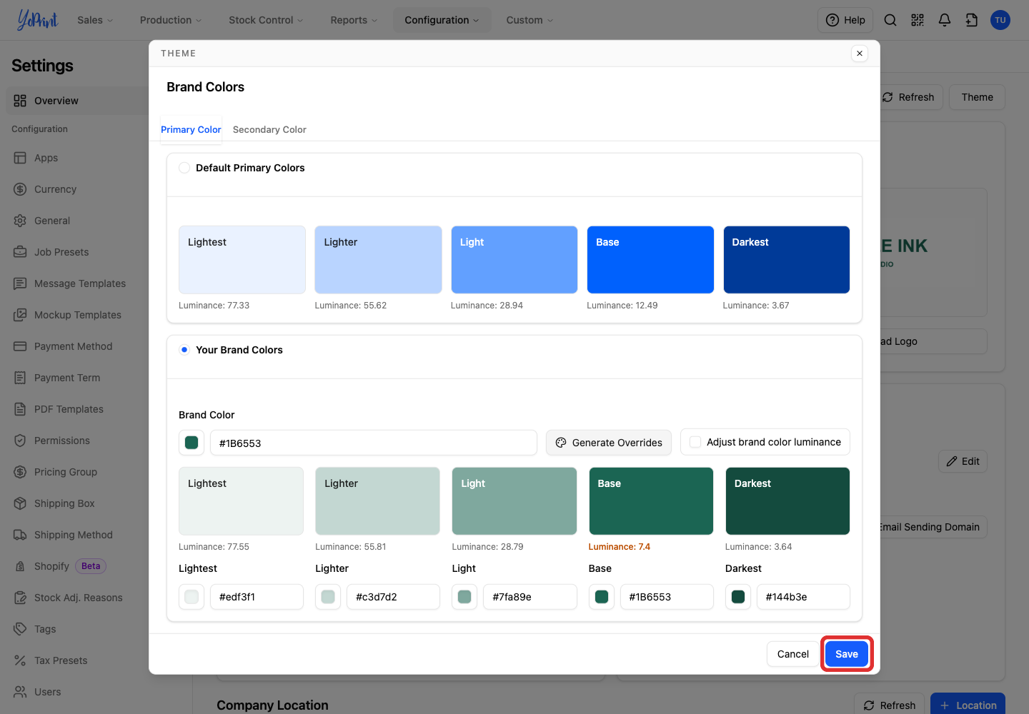Save the customer portal theme