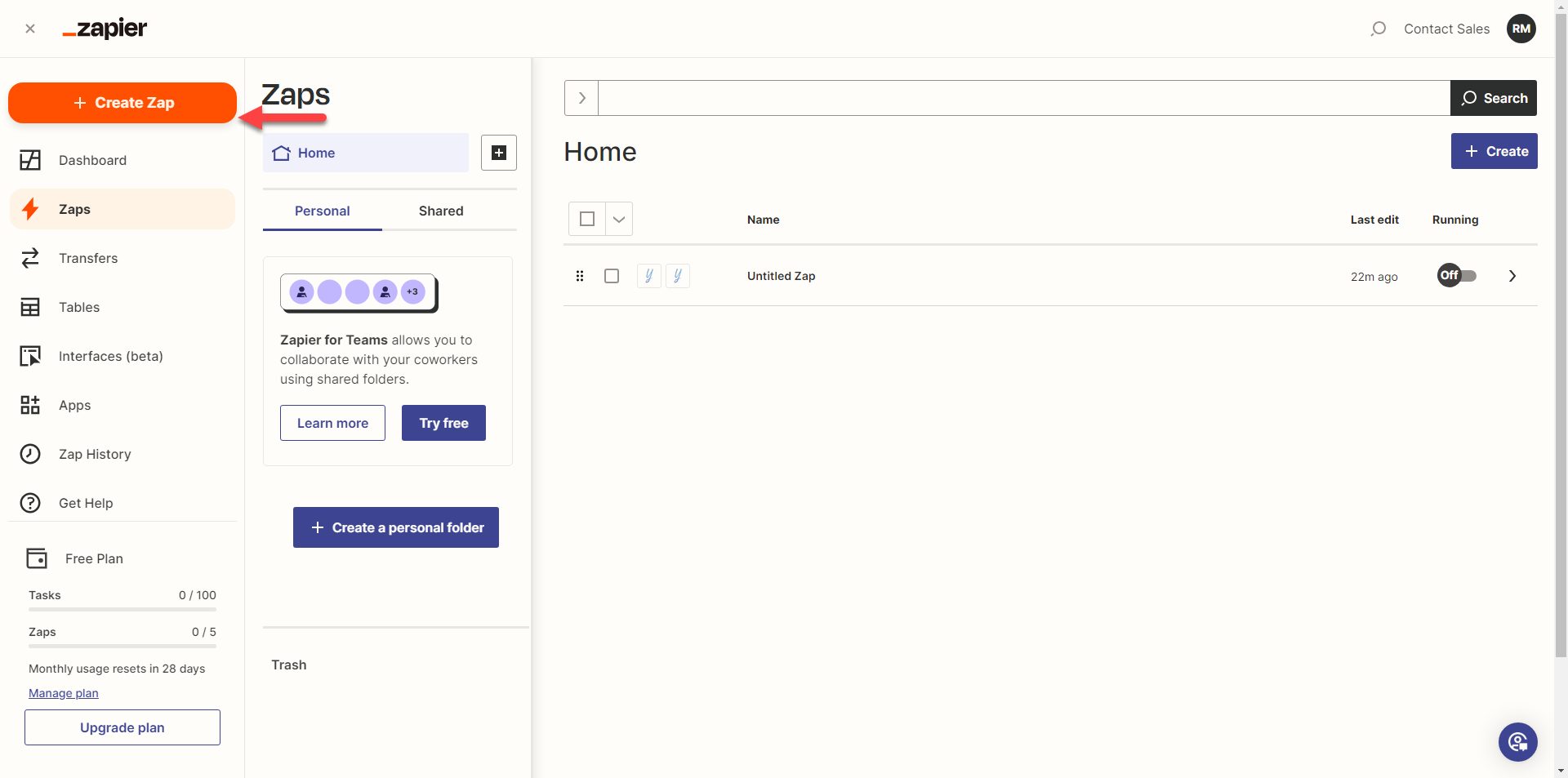 Create a Zap from the Zapier sidebar