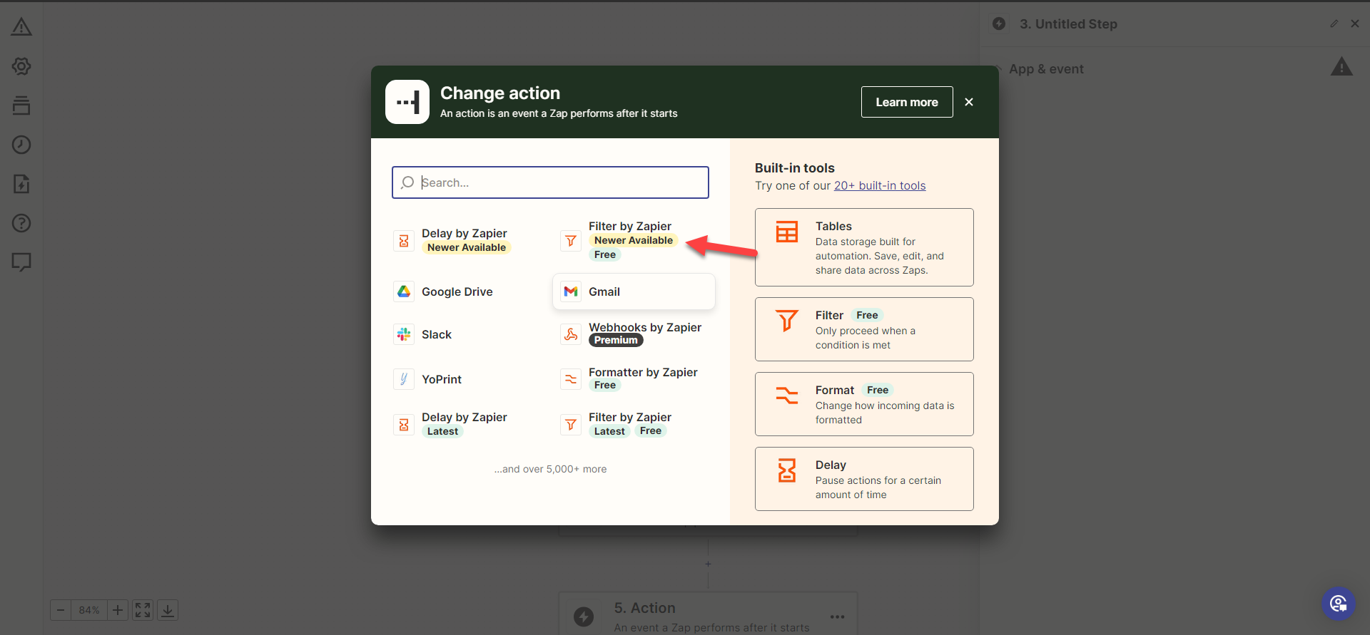 Select Filter by Zapier after the trigger