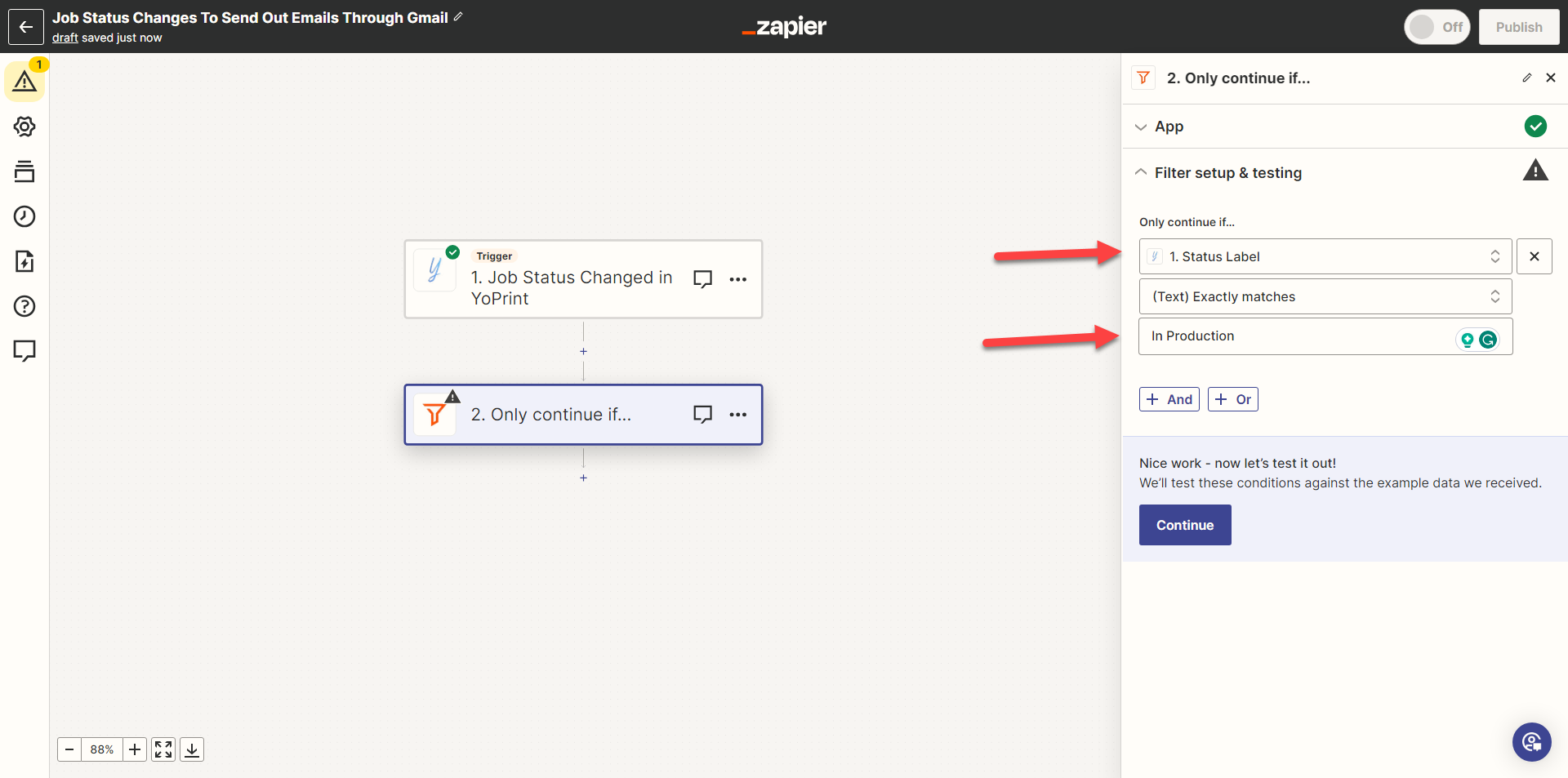Filter for a Status Label that exactly matches In Production