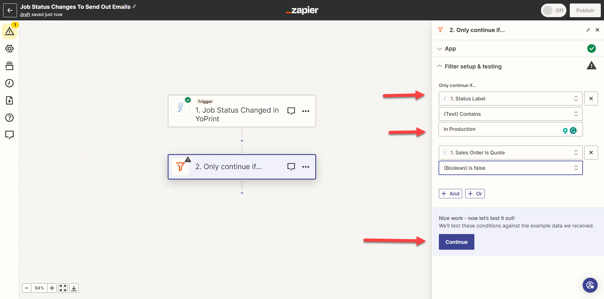 Add a condition that excludes quotes from the sales-order message