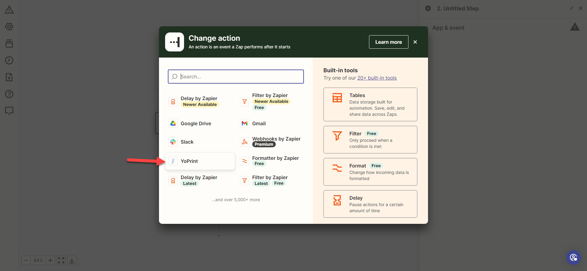 Select YoPrint for the email action