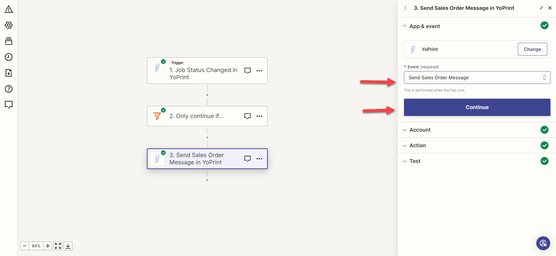 Choose the Send Sales Order Message action