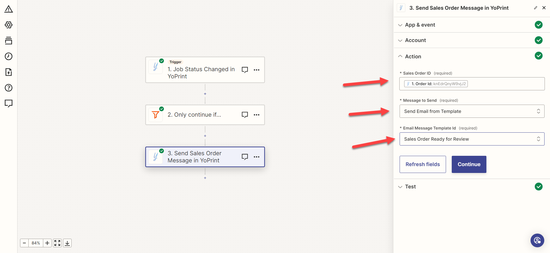 Map the order ID and select the email template
