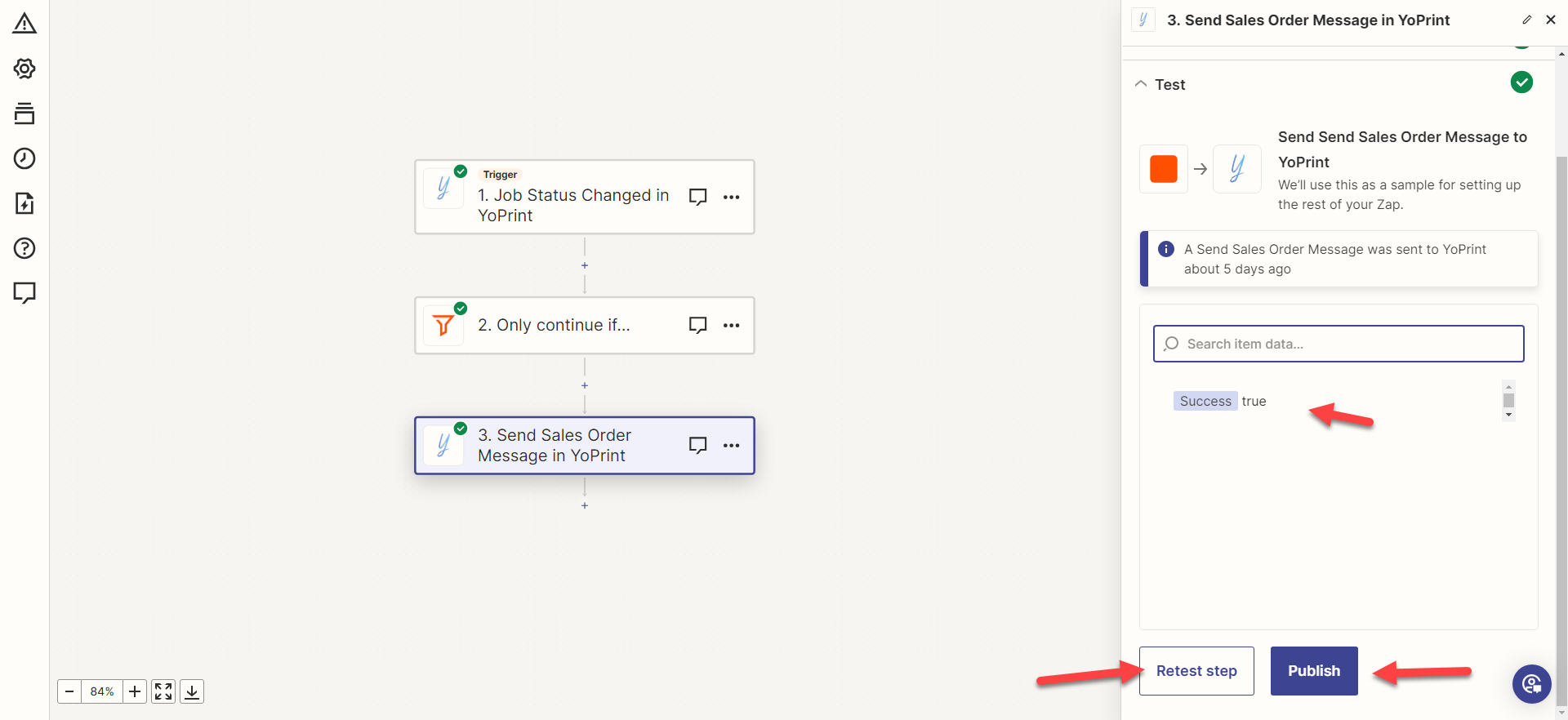 Review the YoPrint action test response