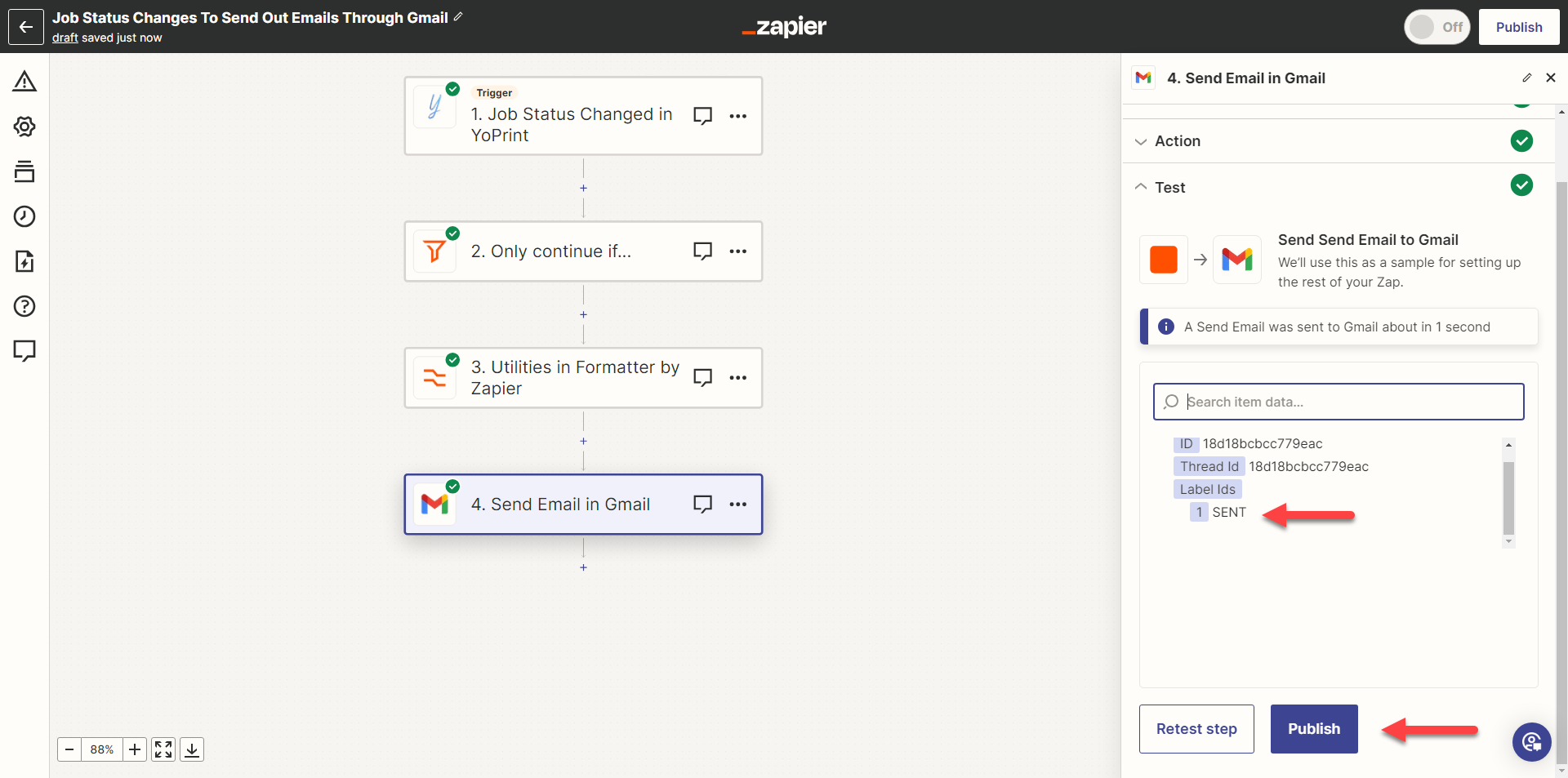 Review the Gmail test result