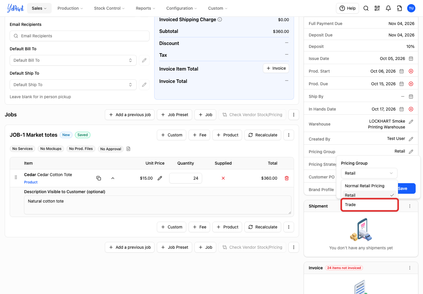 Trade in the open pricing group list