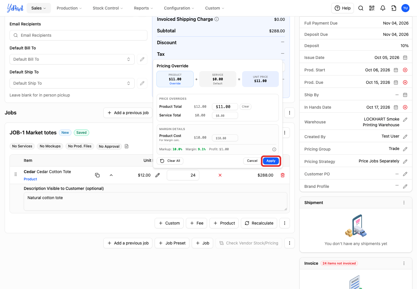 Apply the product price override