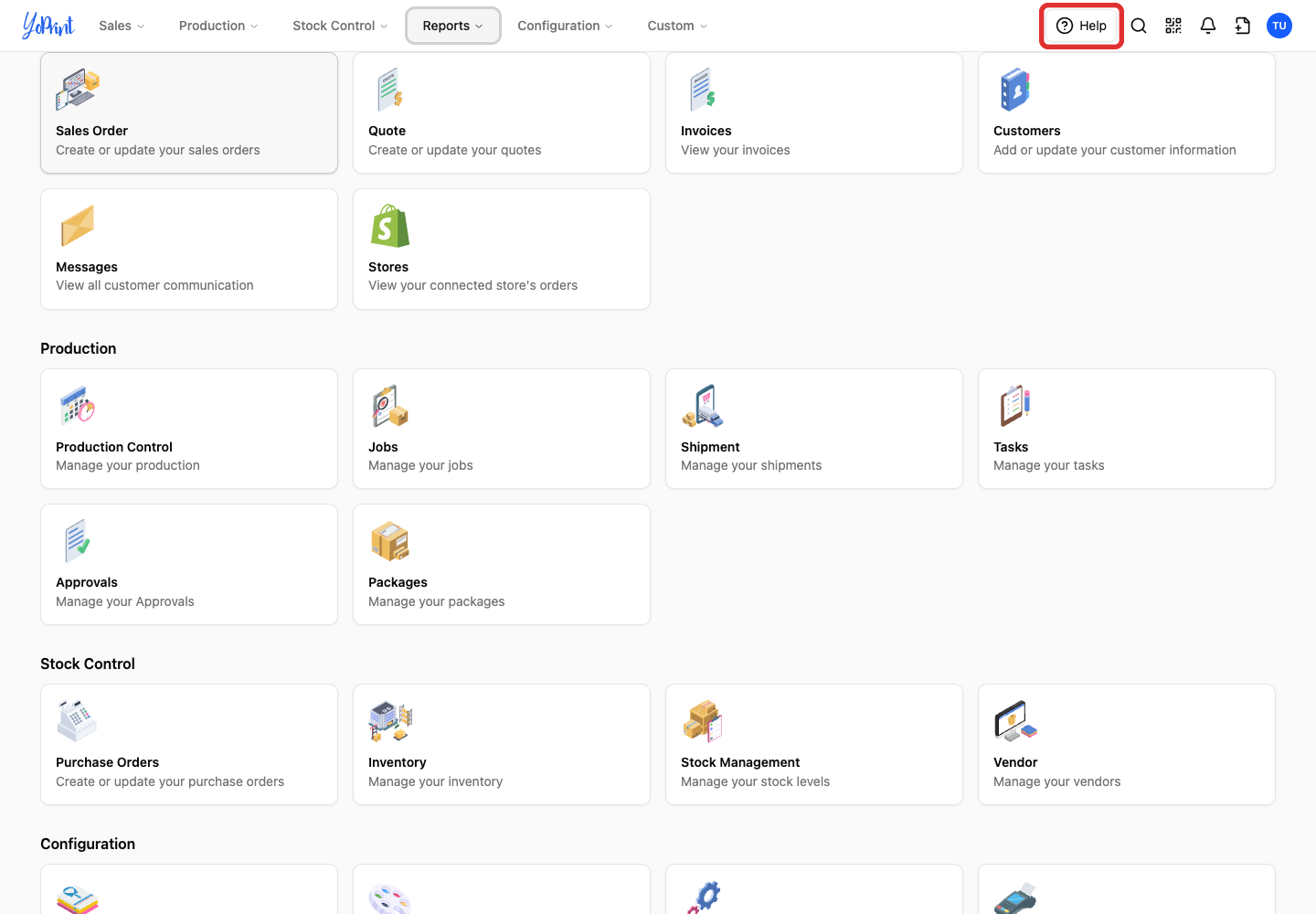 Help in the top navigation