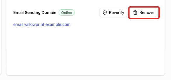 Online sending domain with Remove highlighted