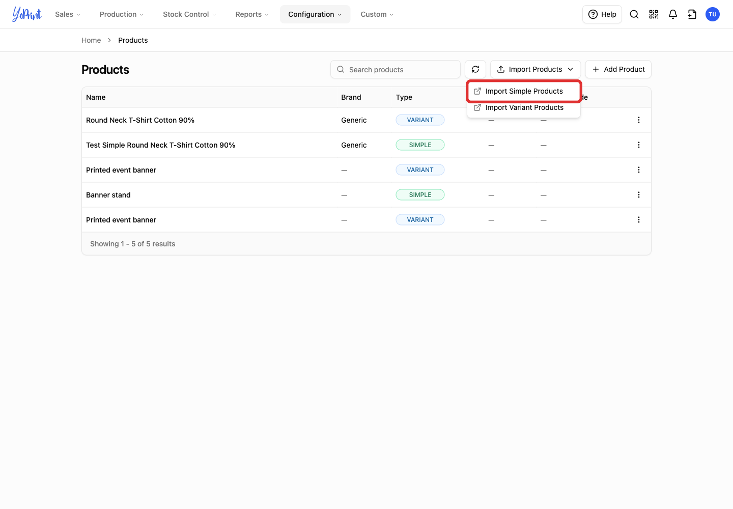 Import Simple Products in the open Import Products menu