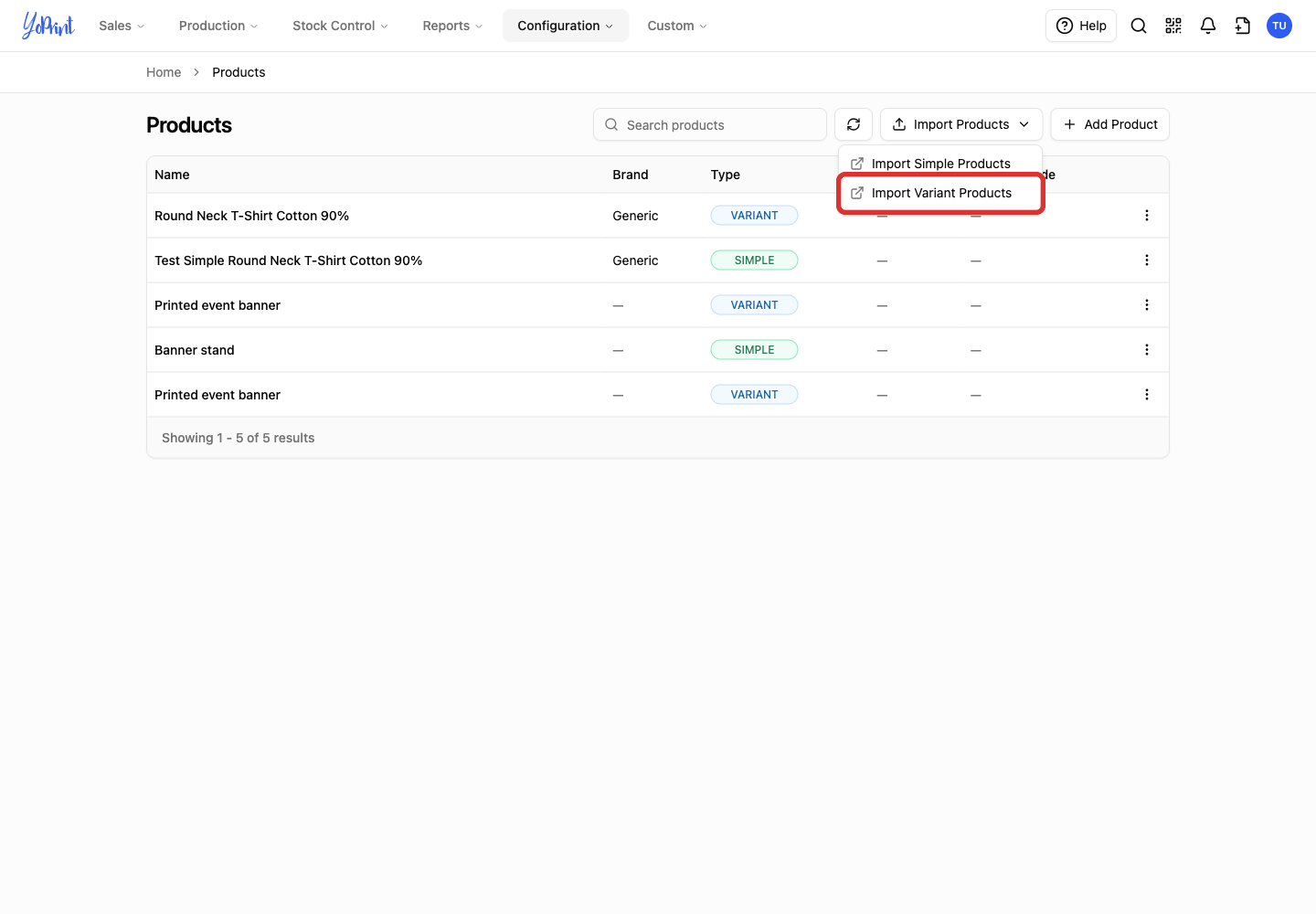 Import Variant Products in the open Import Products menu