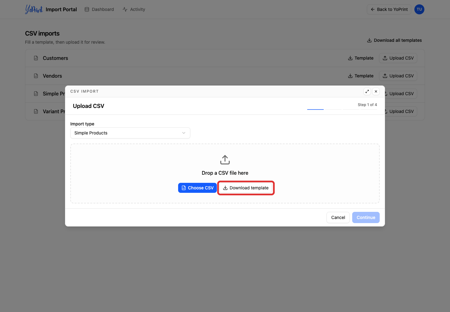 Download the simple-product CSV template