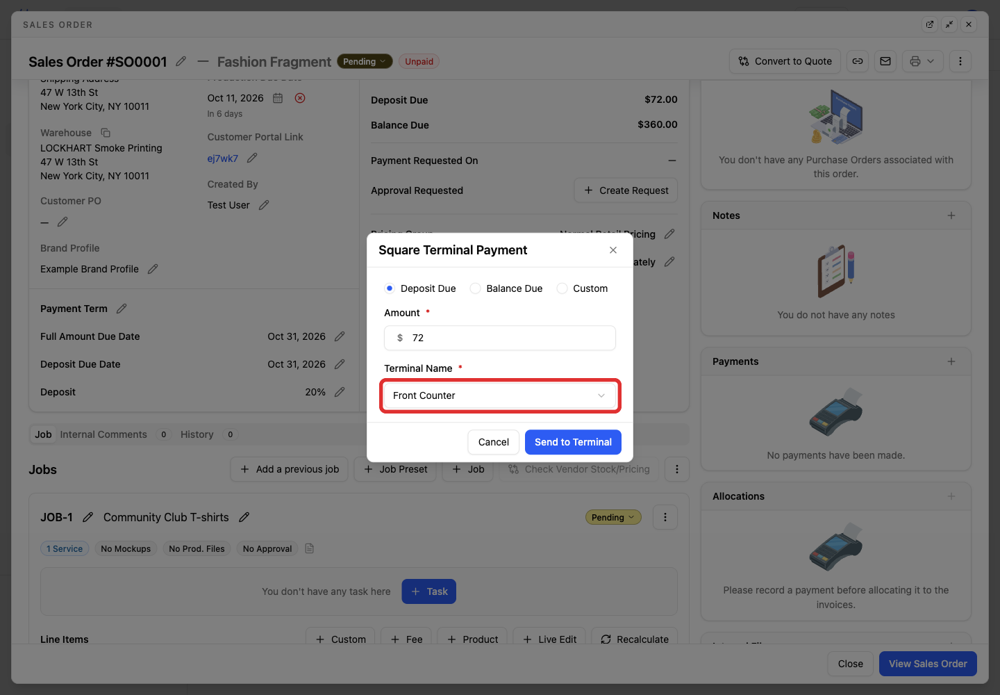 Terminal Name in Square Terminal Payment