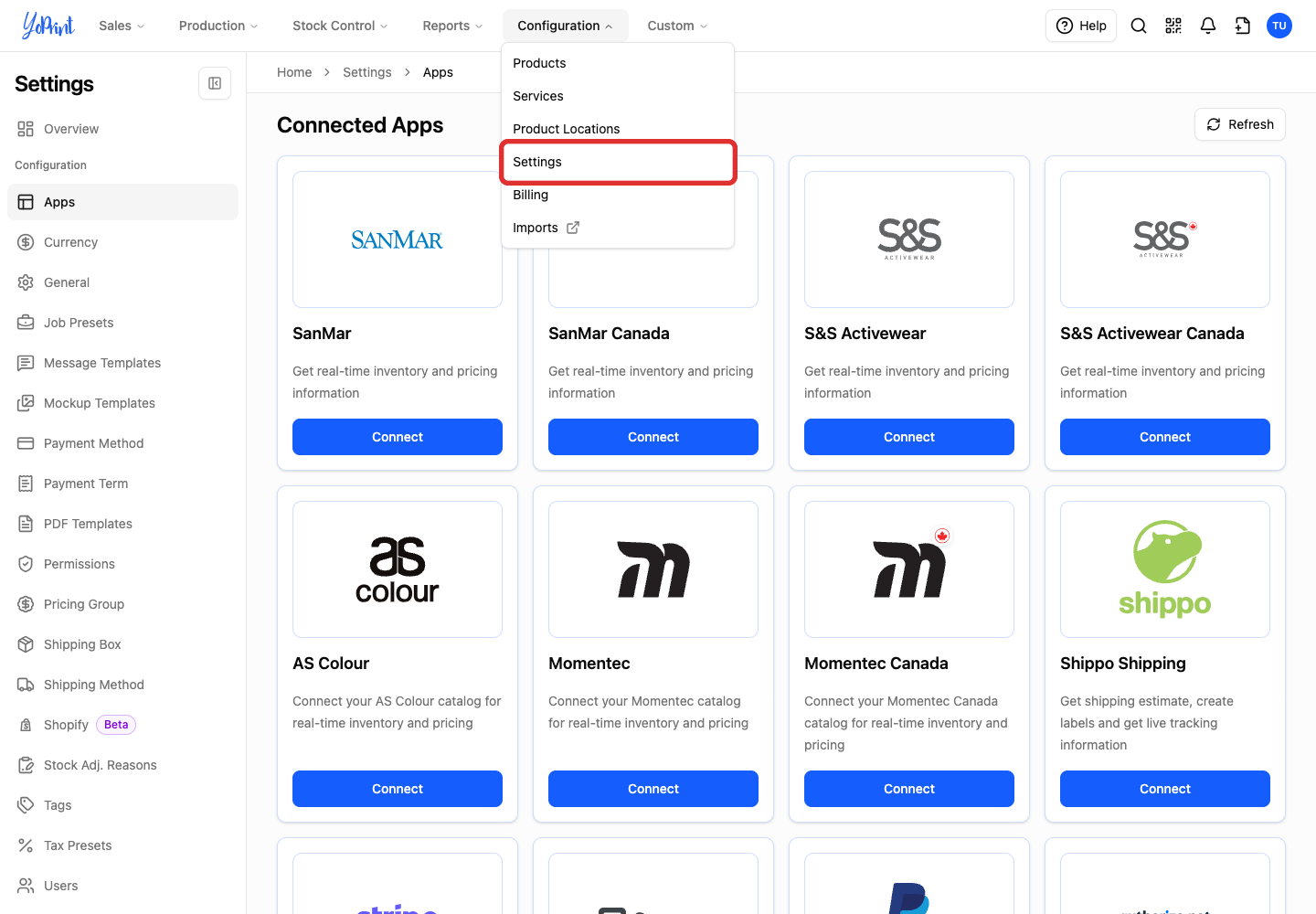 Settings in Configuration