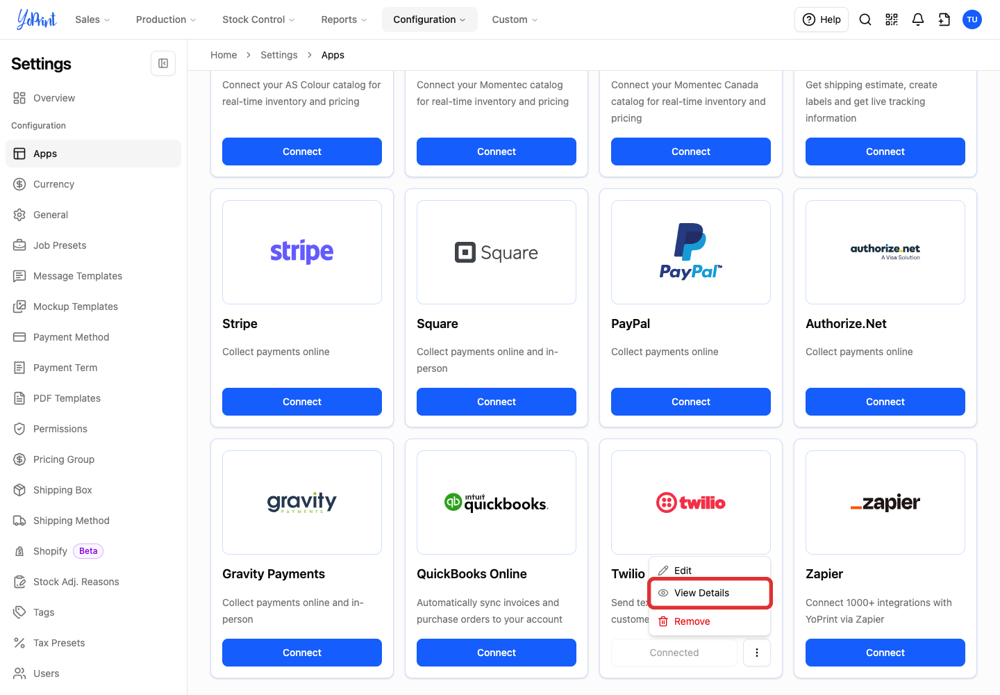 View Details in the Twilio menu