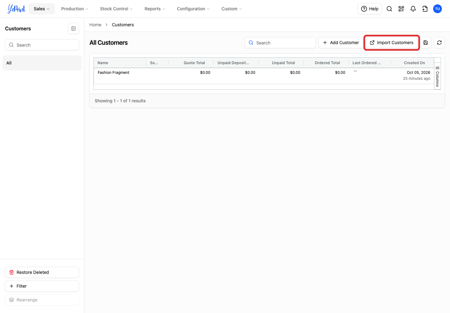 Open the customer import portal