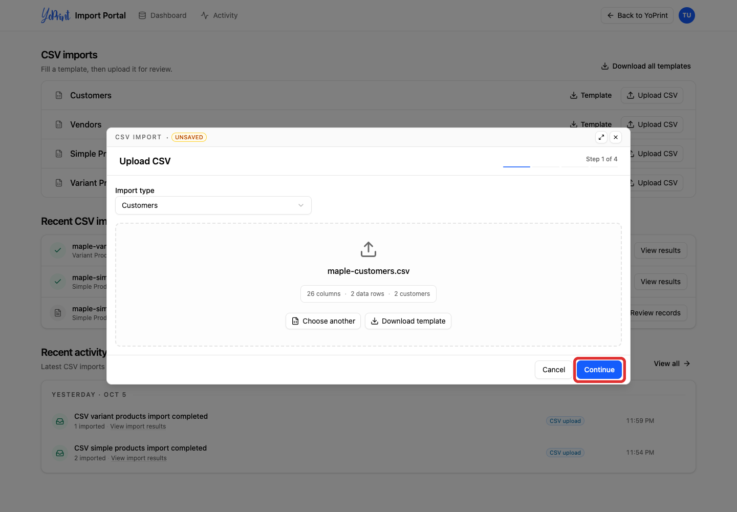 Continue with two customers in the file
