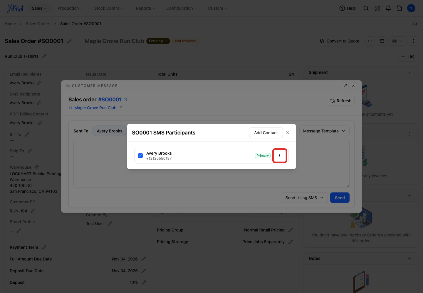 Contact actions in Participants