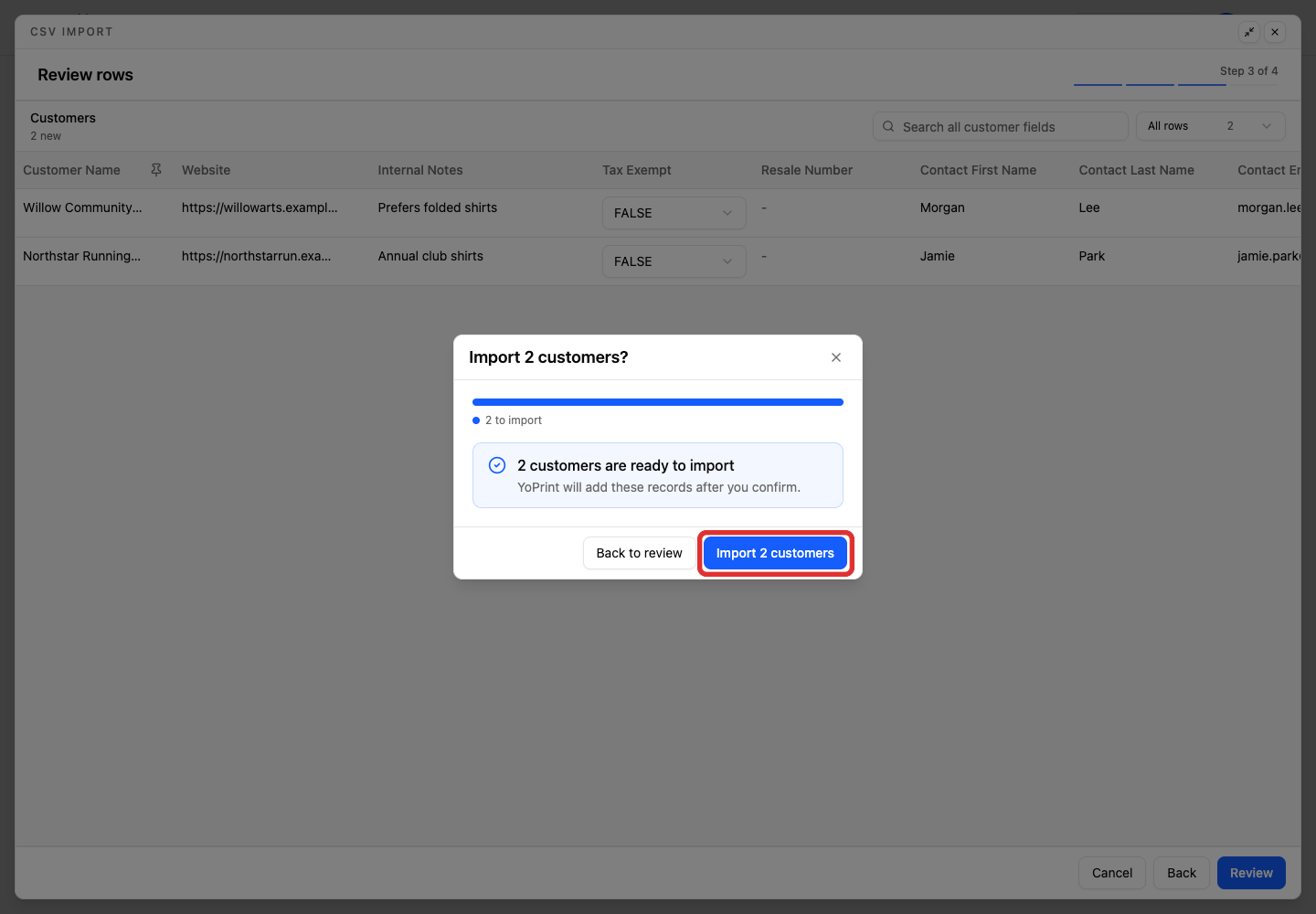 Confirm the customer import