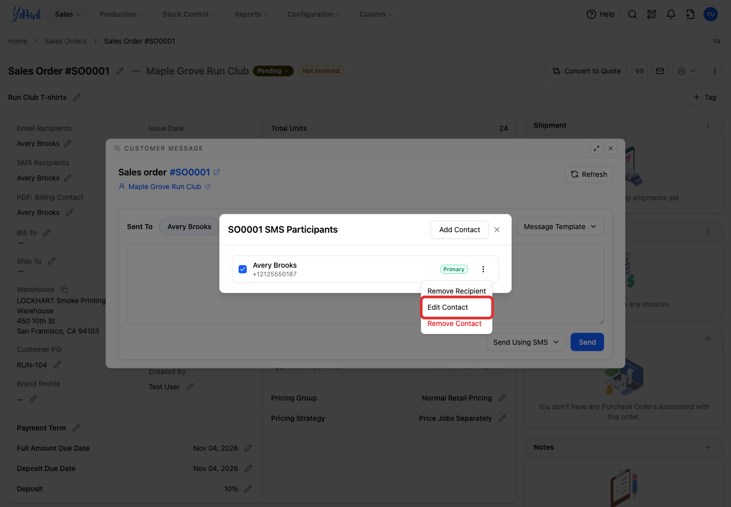 Edit Contact in the actions menu
