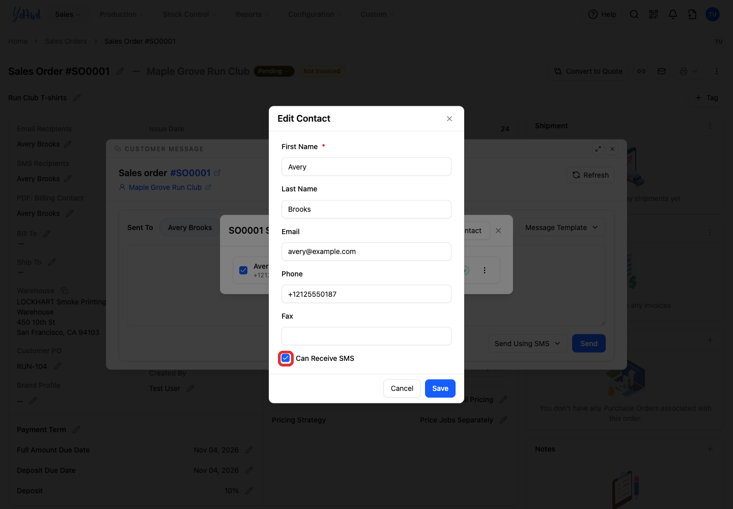 Can Receive SMS enabled