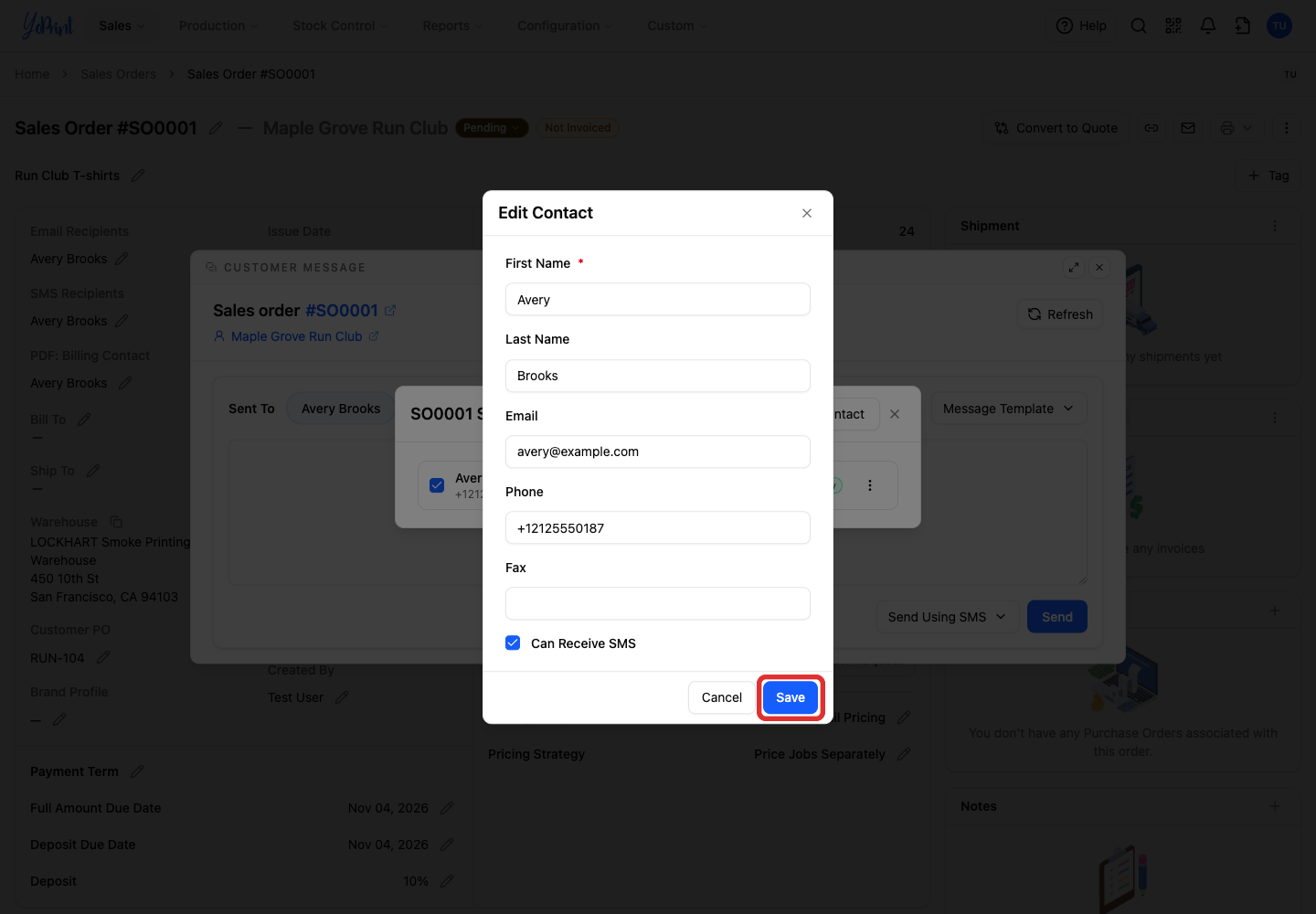 Save the contact's SMS settings