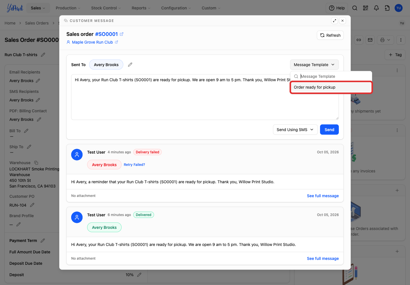 Choose an SMS template