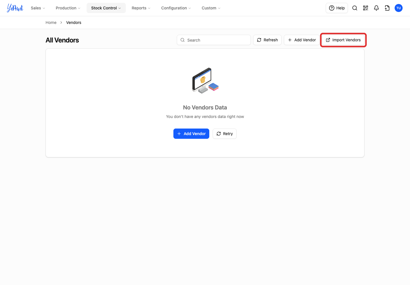 Open the vendor import portal