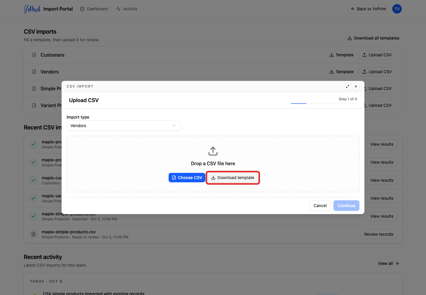 Download the current vendor template