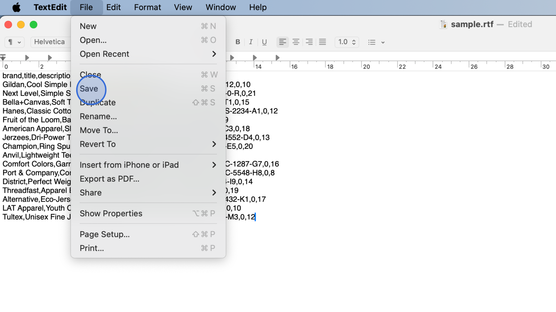 Choose Save in the TextEdit File menu