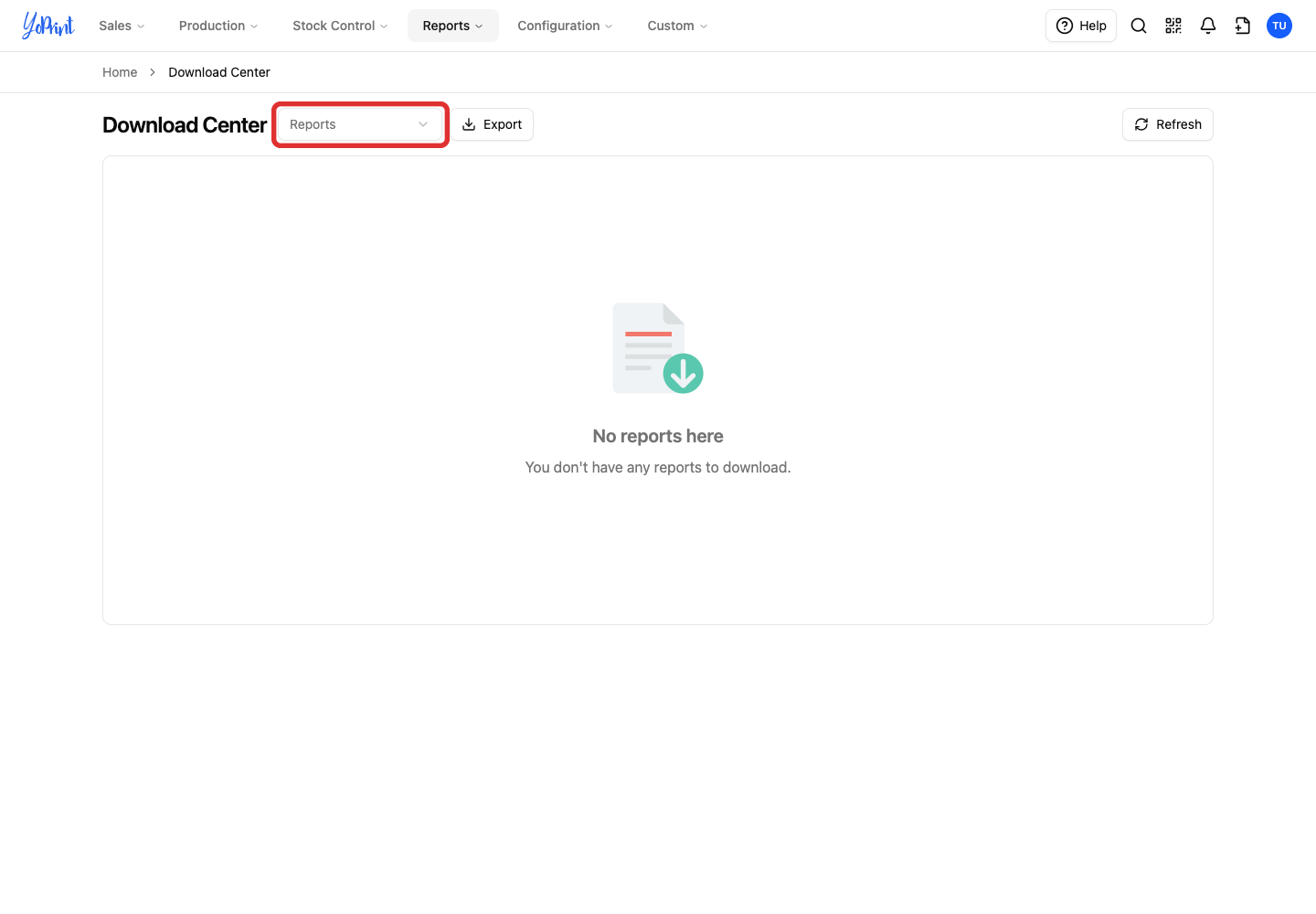 Open the report selector in Download Center