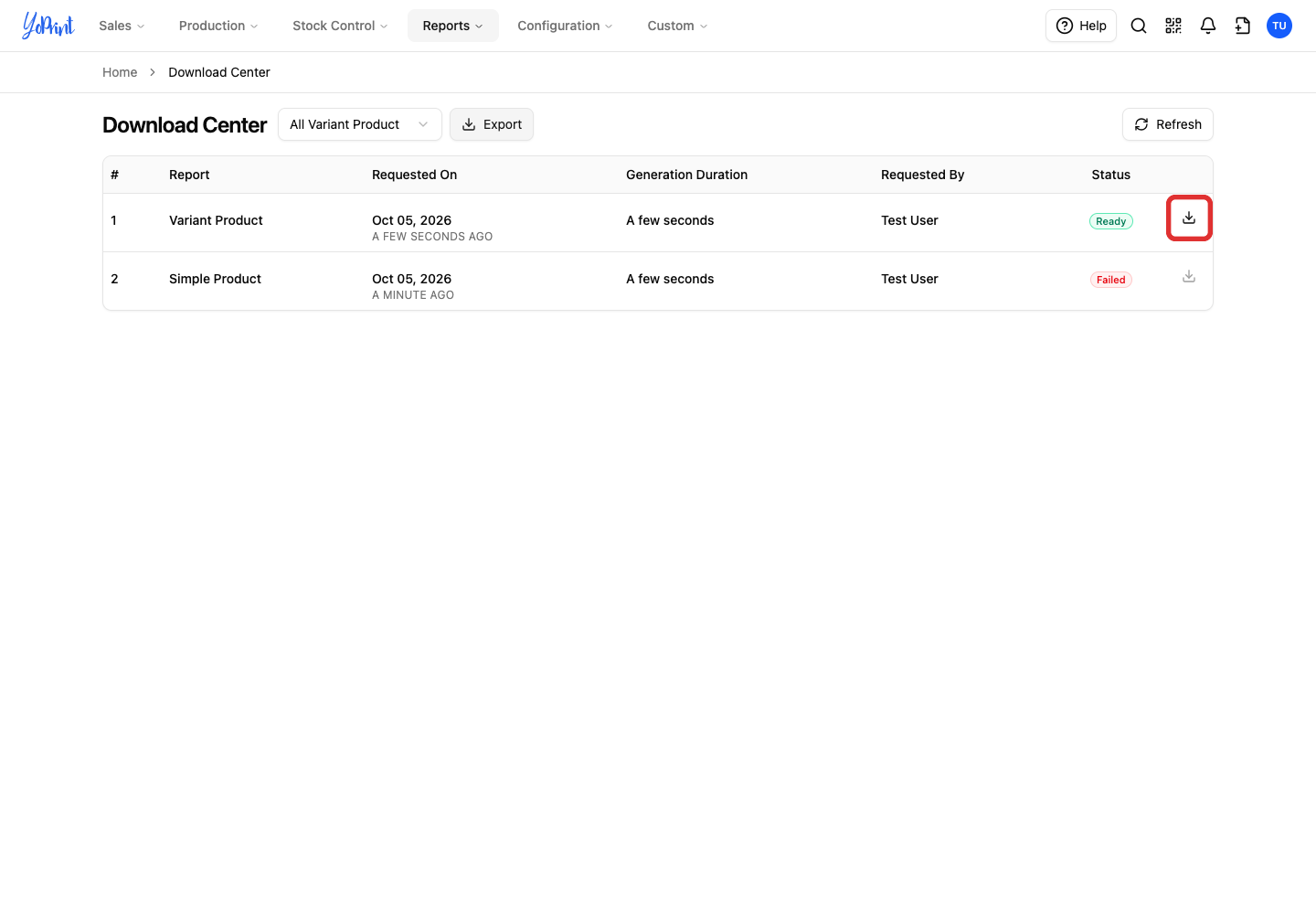 Download the generated variant-product CSV