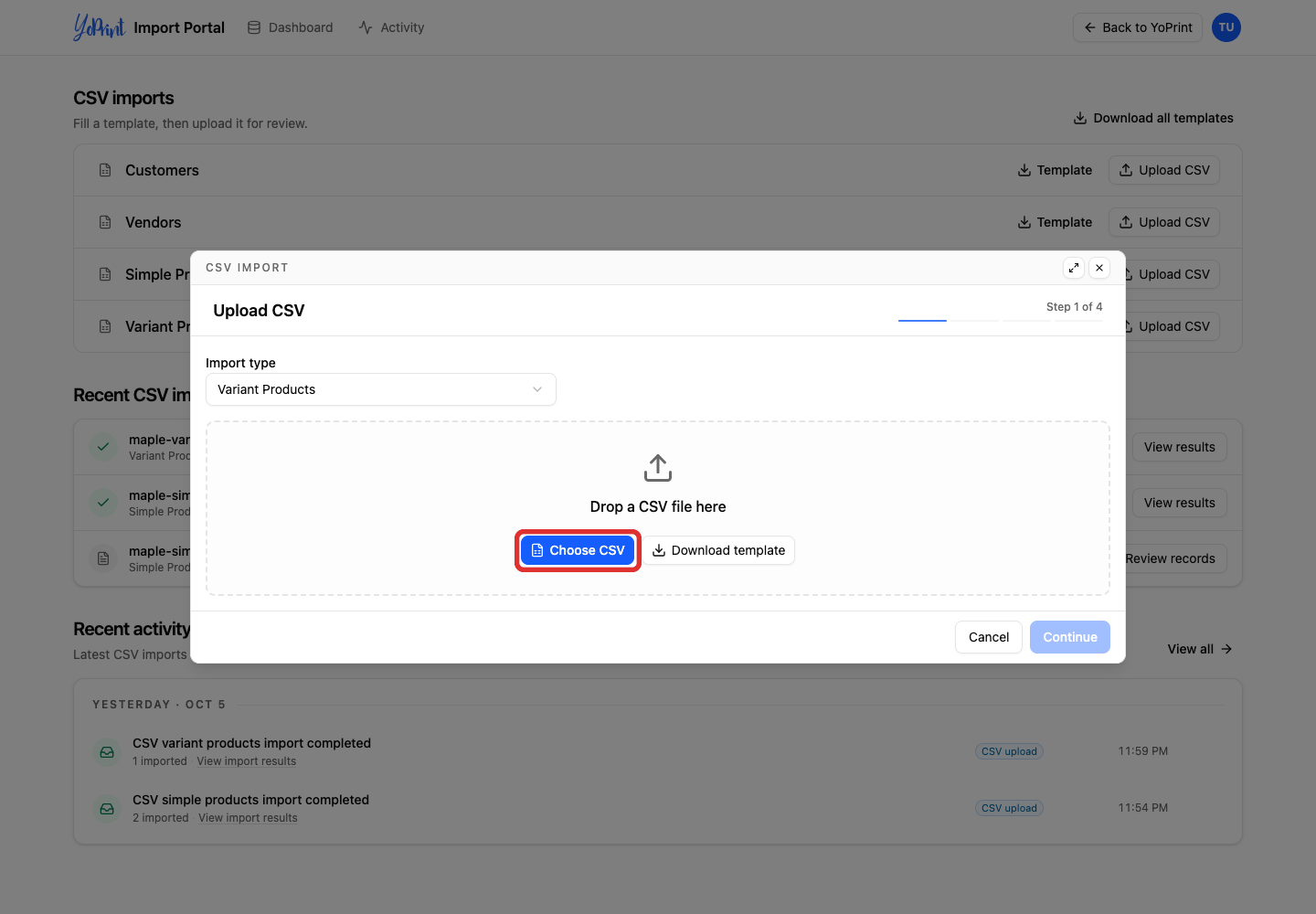Choose the edited variant-product file